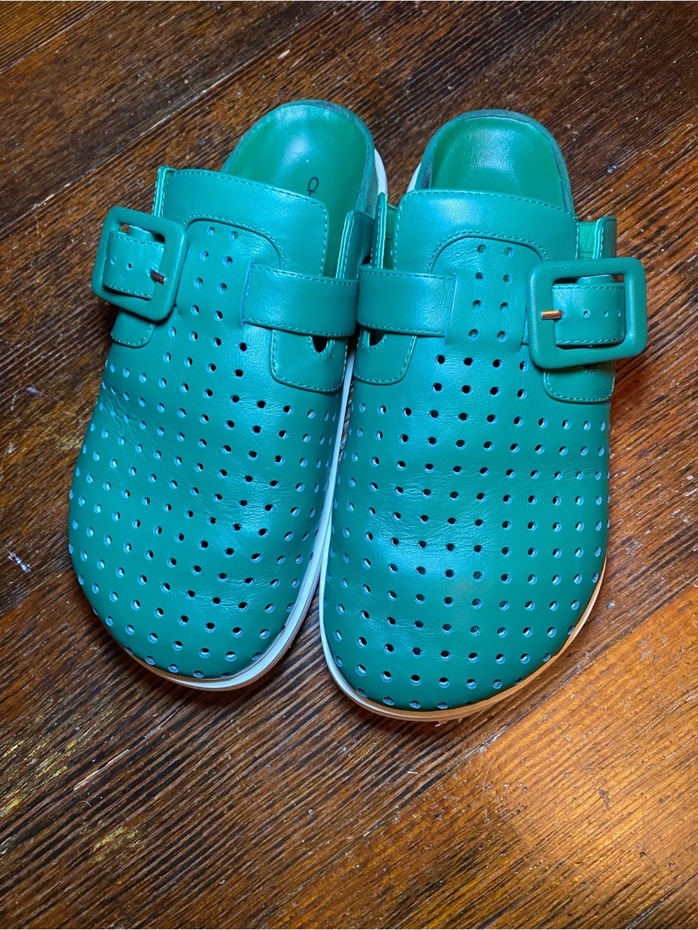 EUC Charlotte Stone Perforated Slip-On Porter Clogs Juniper Perf Green Colorway